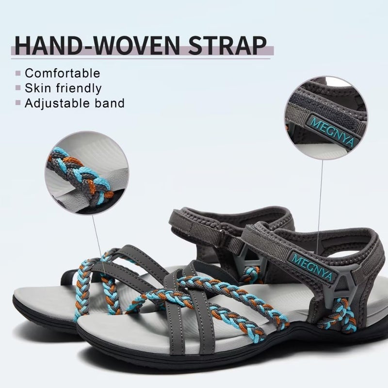 MEGNYA Athletic Walking Sandals Outdoor, Arch Support Flexible Non Slip Hiking Sandals for Camping, Adjustable Sport Sandals with Colorful Hook Loop Straps Size 9 - Image 3